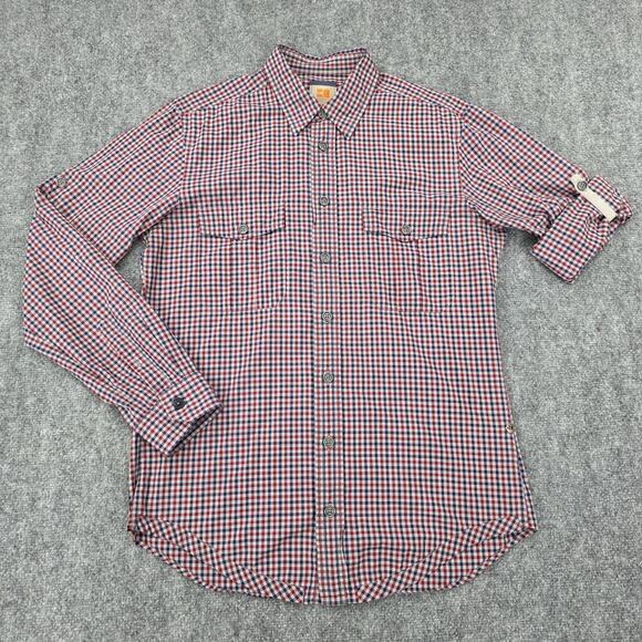 Hugo Boss Shirt Men Large Check Boss Orange Roll Tab Sleeve Casual Cotton Preppy - Picture 1 of 16